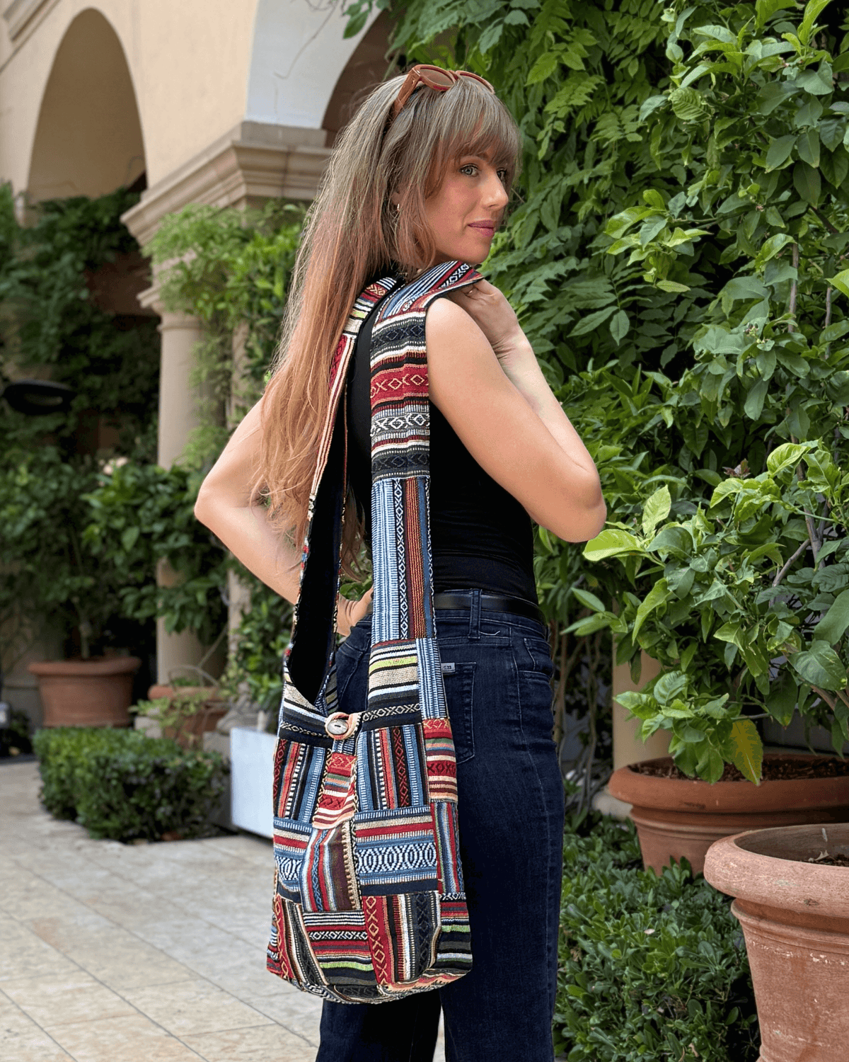 Kathmandu Collection Patchwork Striped Hobo Bag