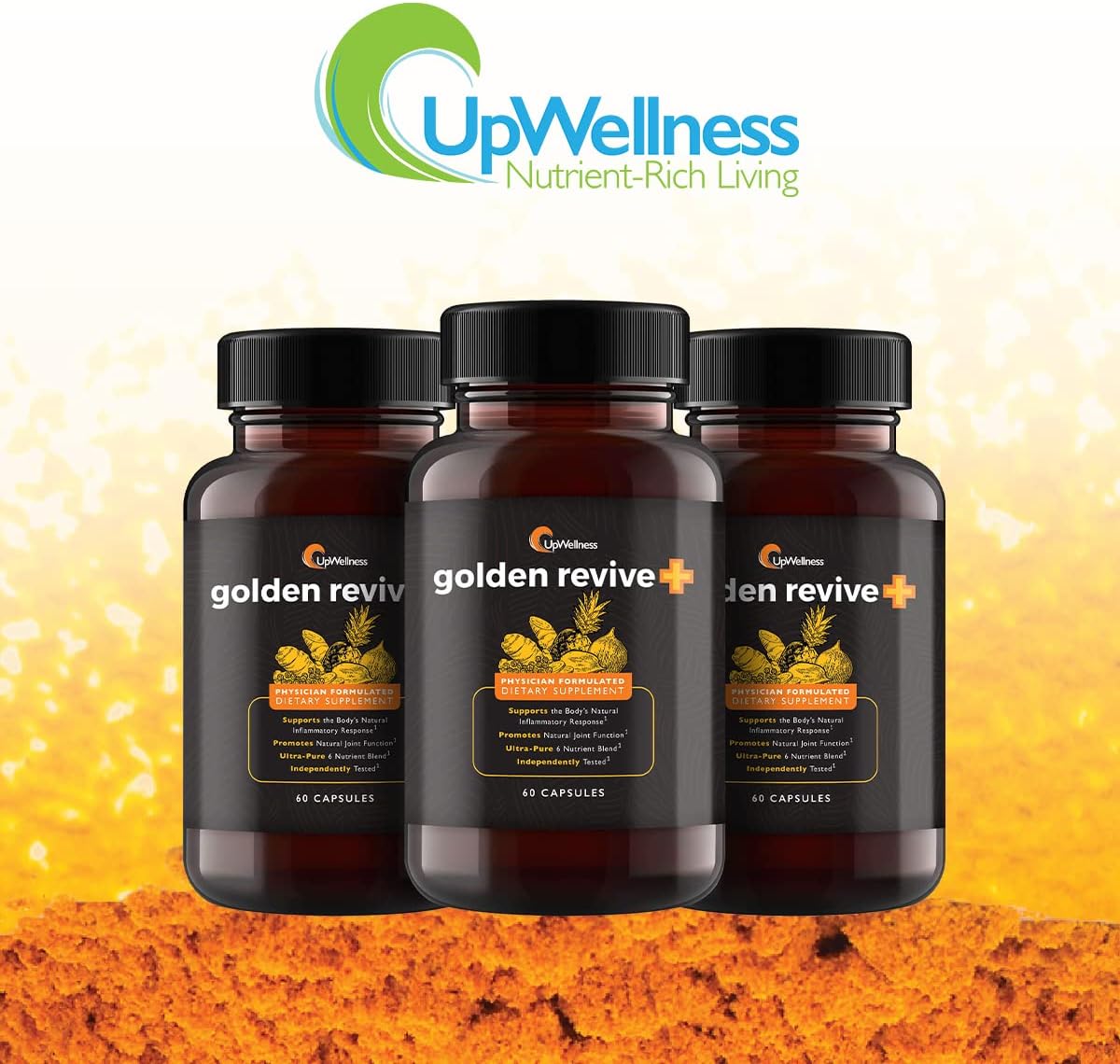UpWellness Golden Revive + Joint Support with Quercetin, Magnesium, and Turmeric, 60 Capsules - 6 Active Ingredients for Joint and Muscle Care - Physician Formulated