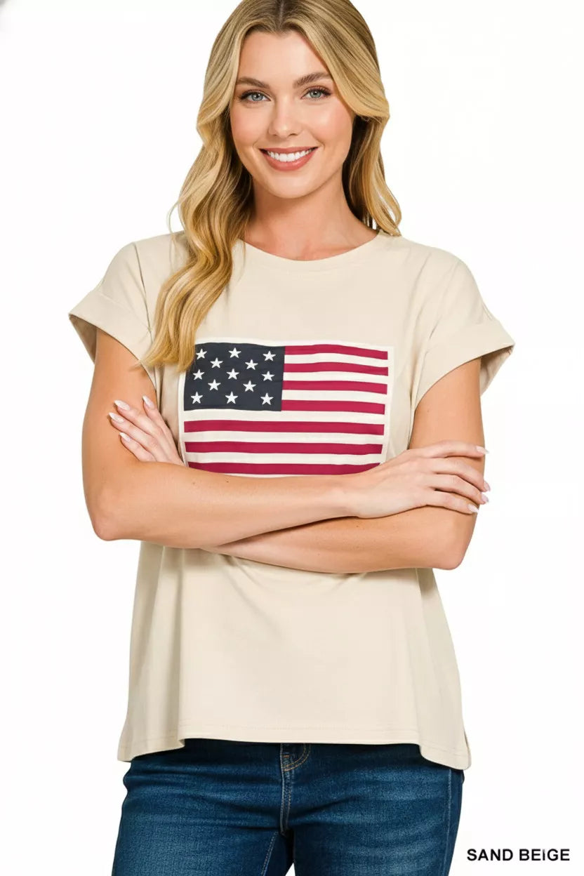 Zenana Full Size US Flag Round Neck Short Sleeve T-Shirt Plus Size