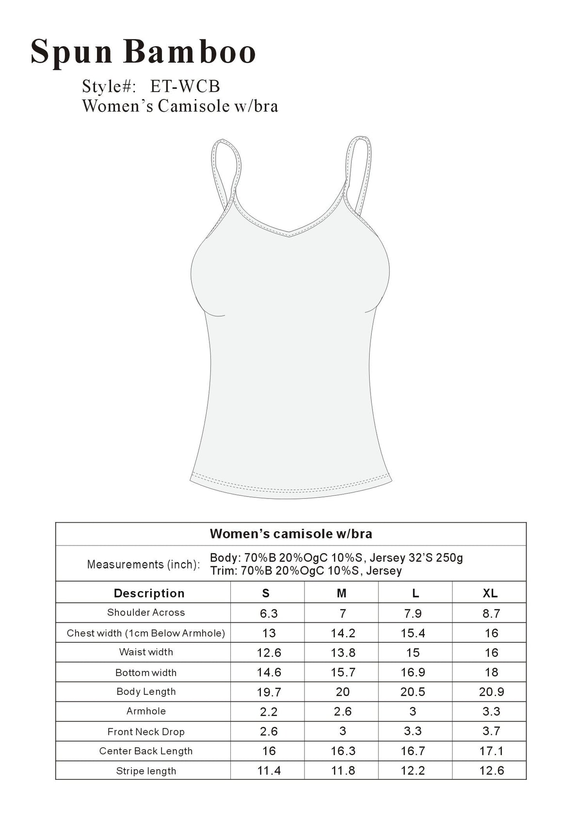 Clearance Women's Bamboo/Cotton Camisole with Shelf Bra