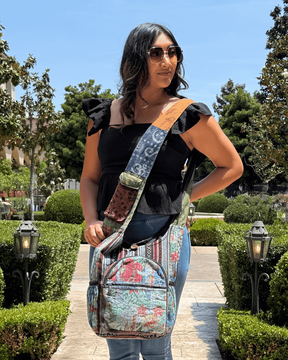 Kathmandu Collection Vintage Patchwork Hobo Bag with Water Bottle Pockets