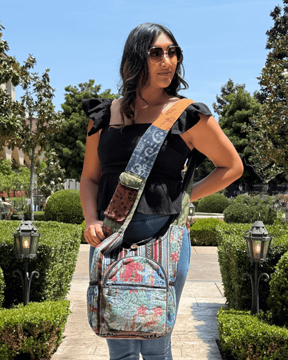 Kathmandu Collection Vintage Patchwork Hobo Bag with Water Bottle Pockets