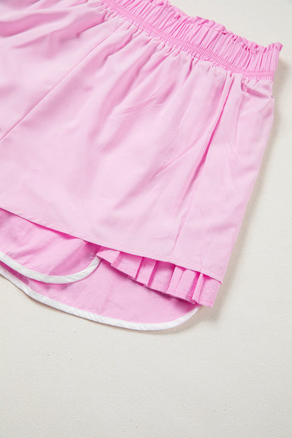 Bonbon Contrast Trim Pleated Casual Active Shorts