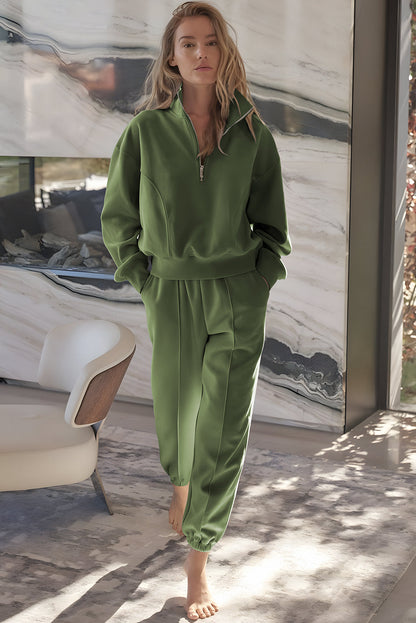 Vineyard Green Half Zip up Pullover Active Top and Joggers Set