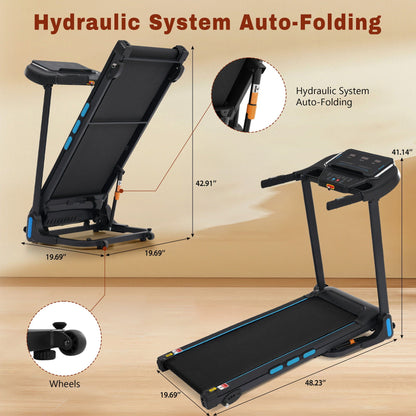 3.5Hp Hydraulic System Auto Foldable Treadmill With Incline, Heart Rate Sensors, Type C & USB Charge, Bluetooth Speaker - Black