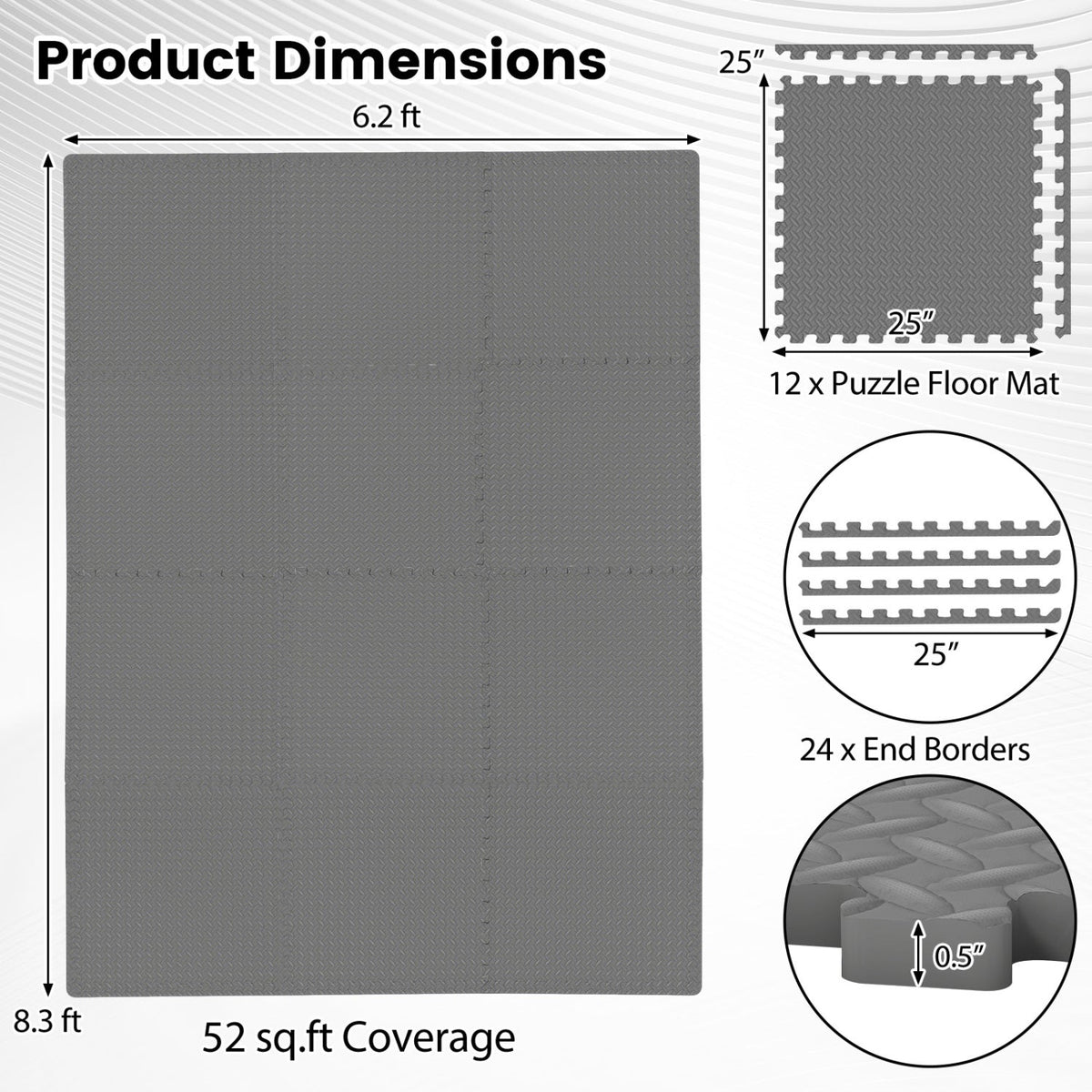 12Tiles 1/2" Puzzle Exercise Floor Mats