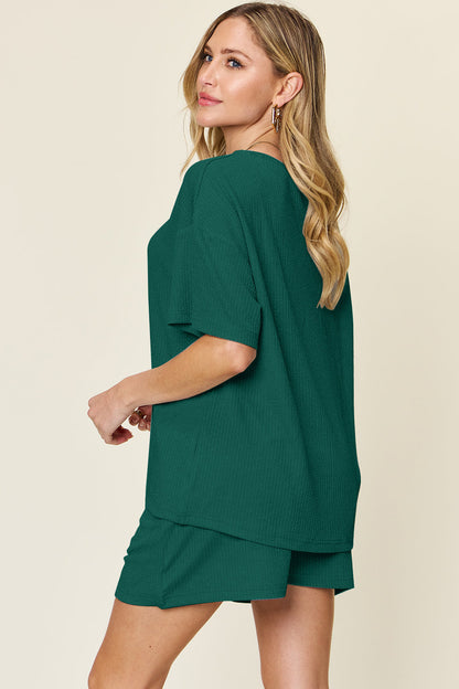Slightly Stretchy Round Neck T-Shirt & Shorts Set