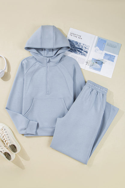 Beau Blue Half Zip Thumbhole Sleeve Hoodie Active Pants 2pcs Outfit