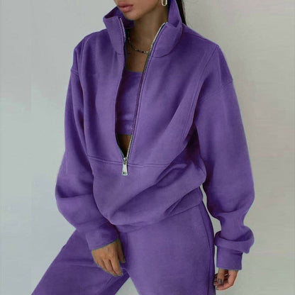 Women's Two-Piece Sweater Fleece Sports Street  Activewear Set
