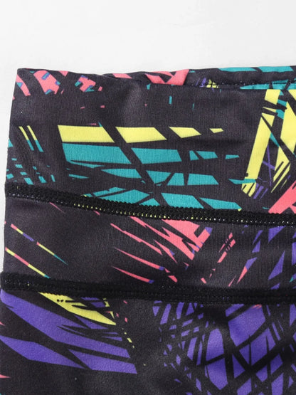 Printed Wide Waistband Active Leggings with Stirrups