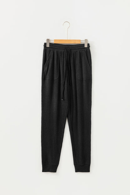 Black Ribbed Drawstring Active Jogger Pants