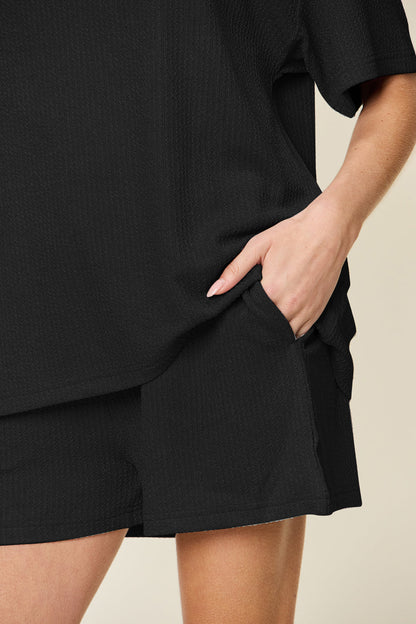 Slightly Stretchy Round Neck T-Shirt & Shorts Set