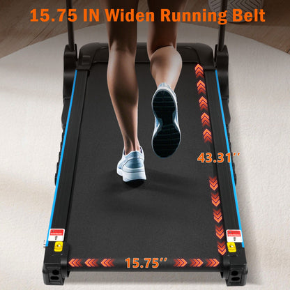Incline Treadmill For Running & Walking, Hydraulic System Auto Folding With Type C & USB Charge For Android, 10Mph, Bluetooth Speaker - Black
