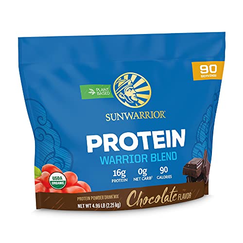 Organic Sunwarrior - Warrior Blend, Plant Based, Raw Vegan Protein Powder with Peas & Hemp, Chocolate, 30 Servings, 26.4 Ounce