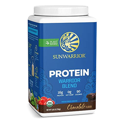 Organic Sunwarrior - Warrior Blend, Plant Based, Raw Vegan Protein Powder with Peas & Hemp, Chocolate, 30 Servings, 26.4 Ounce