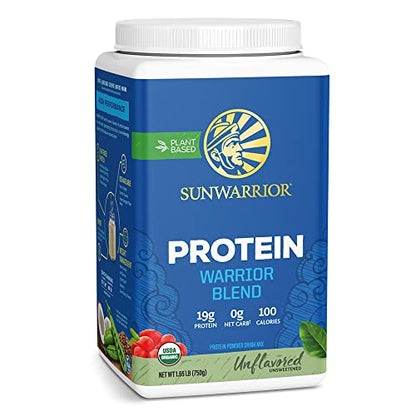 Organic Sunwarrior - Warrior Blend, Plant Based, Raw Vegan Protein Powder with Peas & Hemp, Chocolate, 30 Servings, 26.4 Ounce