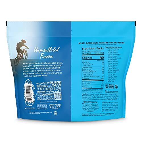 Organic Sunwarrior - Warrior Blend, Plant Based, Raw Vegan Protein Powder with Peas & Hemp, Chocolate, 30 Servings, 26.4 Ounce