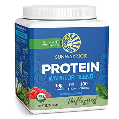 Organic Sunwarrior - Warrior Blend, Plant Based, Raw Vegan Protein Powder with Peas & Hemp, Chocolate, 30 Servings, 26.4 Ounce