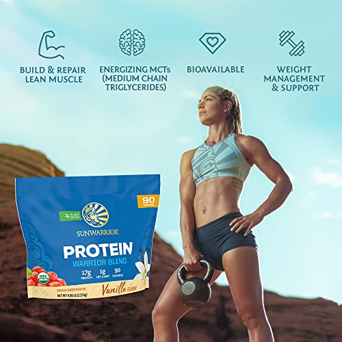 Organic Sunwarrior - Warrior Blend, Plant Based, Raw Vegan Protein Powder with Peas & Hemp, Chocolate, 30 Servings, 26.4 Ounce