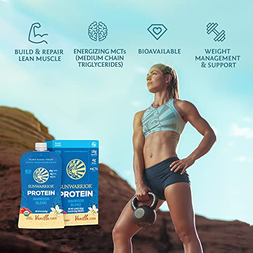 Organic Sunwarrior - Warrior Blend, Plant Based, Raw Vegan Protein Powder with Peas & Hemp, Chocolate, 30 Servings, 26.4 Ounce