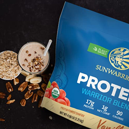 Organic Sunwarrior - Warrior Blend, Plant Based, Raw Vegan Protein Powder with Peas & Hemp, Chocolate, 30 Servings, 26.4 Ounce