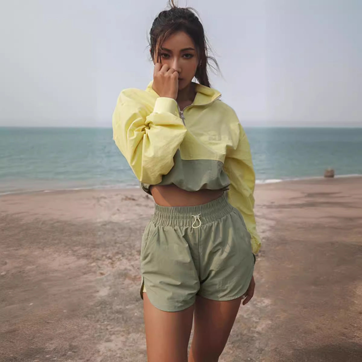 Sporty Hooded Sweatshirt  Shorts Set for Women