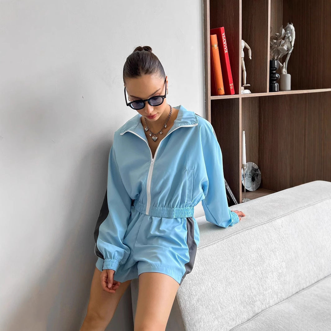 Fashionable Women's Long Sleeve Zipper Hoodie and Shorts Set, Casual Two-Piece Activewear Outfit