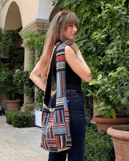 Kathmandu Collection Patchwork Striped Hobo Bag