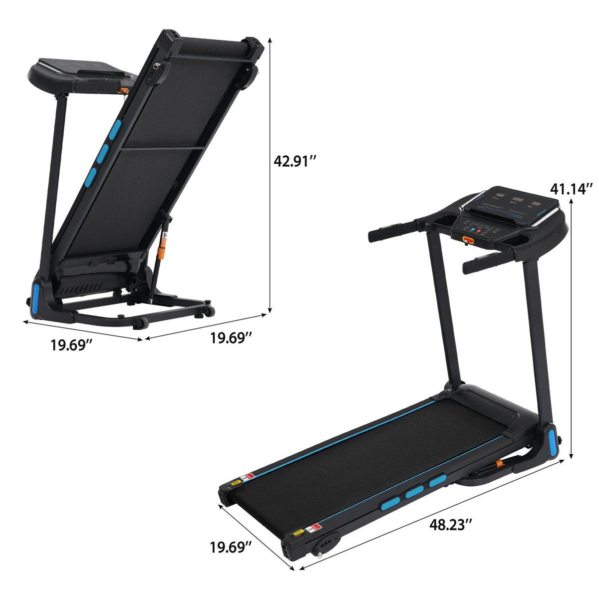 3.5Hp Hydraulic System Auto Foldable Treadmill With Incline, Heart Rate Sensors, Type C & USB Charge, Bluetooth Speaker - Black