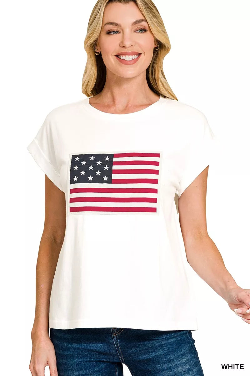 Zenana Full Size US Flag Round Neck Short Sleeve T-Shirt Plus Size