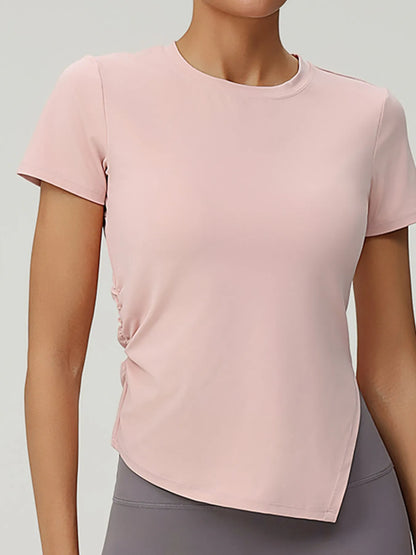 Full Size Slit Round Neck Short Sleeve Active T-Shirt Plus Size