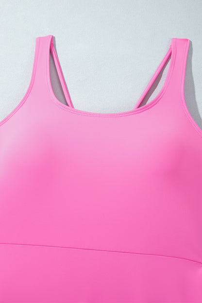 Bright Pink Twisted Strappy Back Active Mini Dress with Shorts