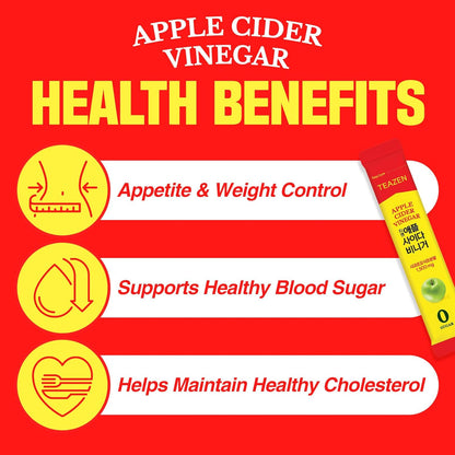 TEAZEN Apple Cider Vinegar Drink Powder – 1500mg ACV, Sugar-Free, 10 Sticks