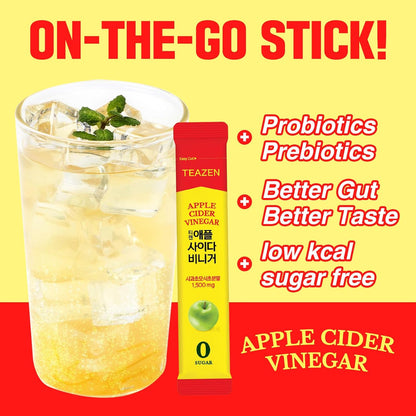 TEAZEN Apple Cider Vinegar Drink Powder – 1500mg ACV, Sugar-Free, 10 Sticks
