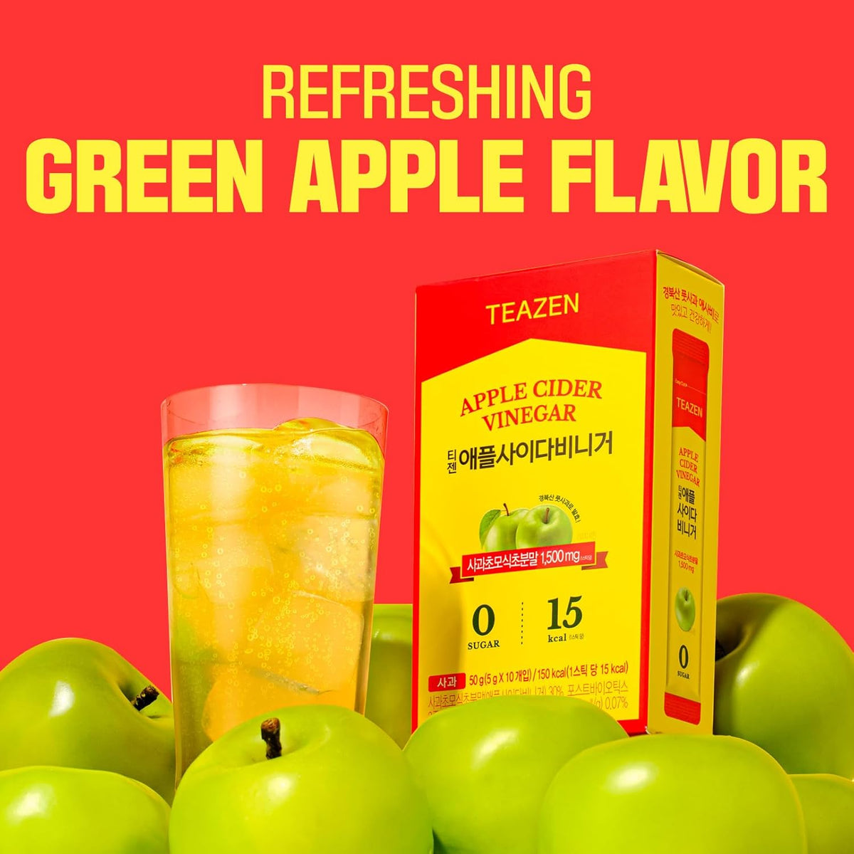 TEAZEN Apple Cider Vinegar Drink Powder – 1500mg ACV, Sugar-Free, 10 Sticks