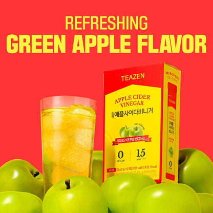 TEAZEN Apple Cider Vinegar Drink Powder – 1500mg ACV, Sugar-Free, 10 Sticks