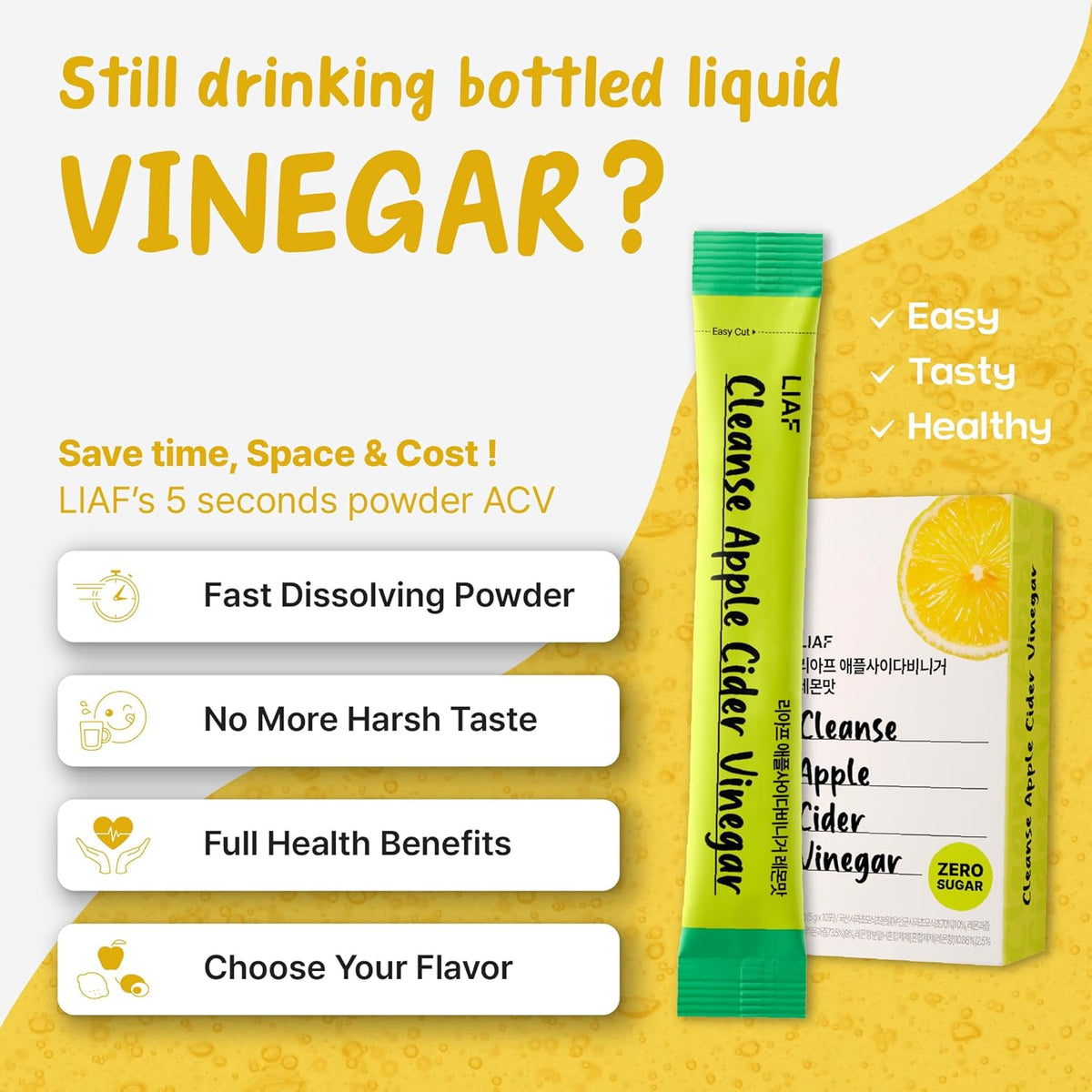 LIAF Apple Cider Vinegar Powder Drink Mix with the Mother – 10 Packets