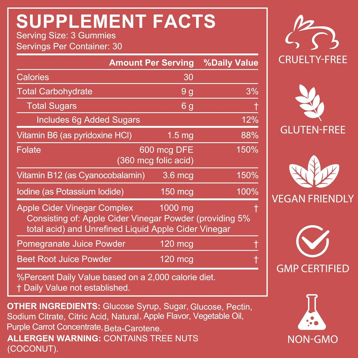Nifeishi Apple Cider Vinegar Gummies with the Mother – 1,000 mg, 90 Count