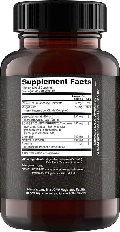 UpWellness Golden Revive + Joint Support with Quercetin, Magnesium, and Turmeric,  60 Capsules - 6 Active Ingredients for Joint and Muscle Care - Physician Formulated