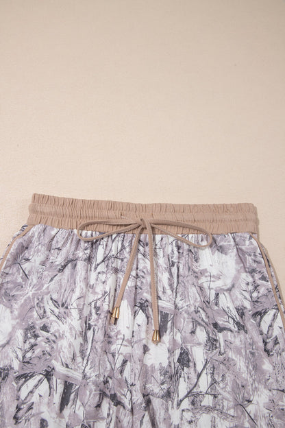 Khaki Camo Woodland Print Drawstring Active Shorts