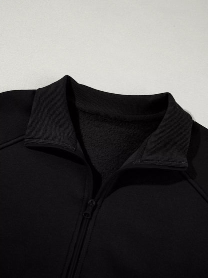 Drop Shoulder Zip Up Jacket and Drawstring Pants Active 2pcs Set