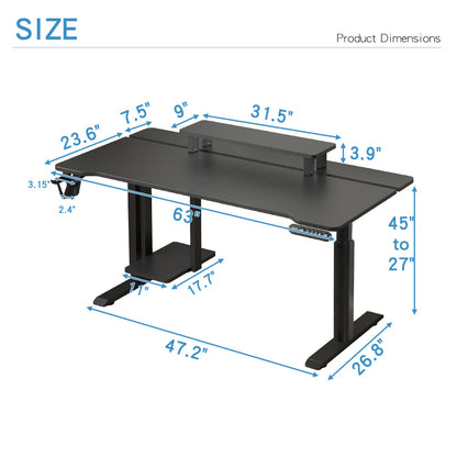 63"×(24"+6") Adjustable Height Desk