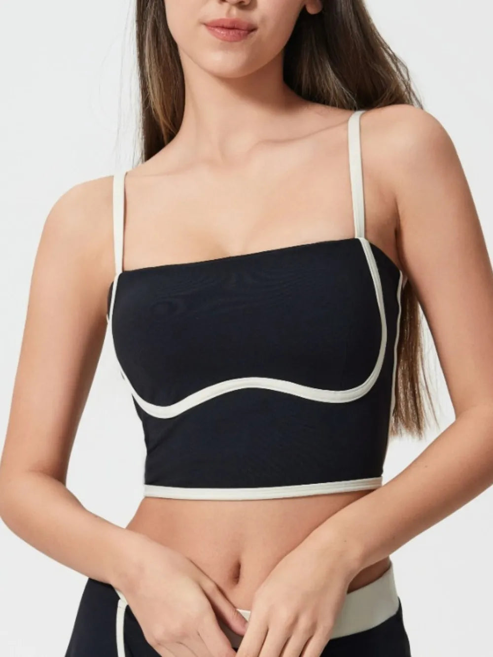 Millennia Contrast Trim Square Neck Active Cami with Detachable Chest Pads