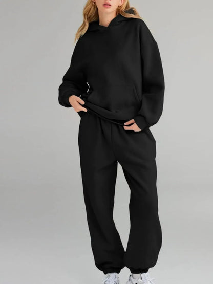Full Size Kangaroo Pocket Hoodie and Joggers Set Plus Size