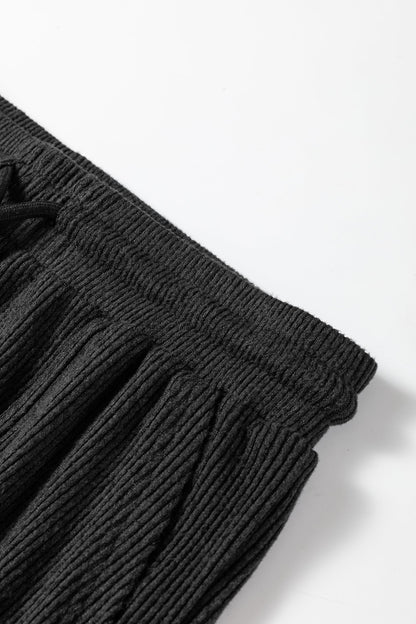 Black Ribbed Drawstring Active Jogger Pants