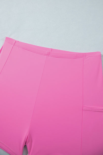 Bright Pink Twisted Strappy Back Active Mini Dress with Shorts