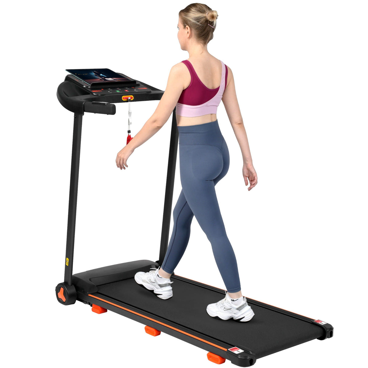 2.5Hp Quiet Folding Treadmill With Heart Rate Sensor, 300Lbs Weight Capacity, With USB Charge Station For Android & Bluetooth Speaker, 6 Shock Absorbing - Black
