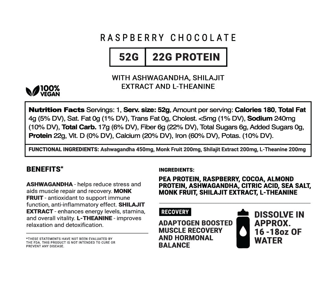 Chocolate Raspberry Recovery Protein Shake w/Adaptogens