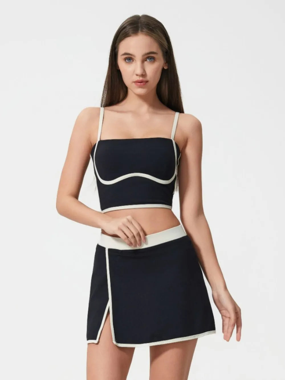Millennia Contrast Trim Square Neck Active Cami with Detachable Chest Pads