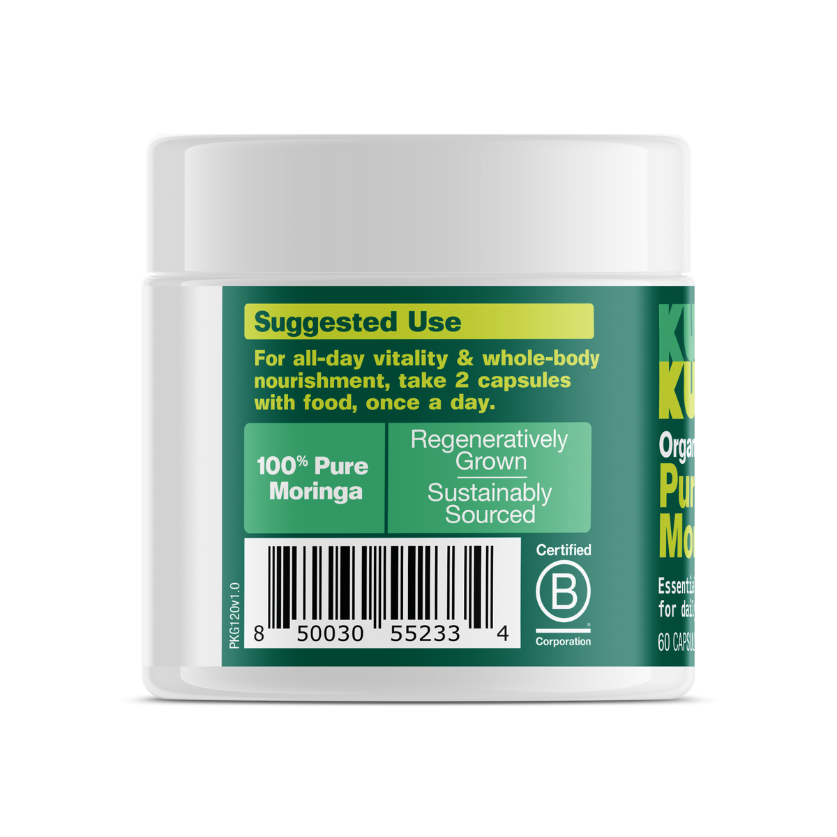 Organic Pure Moringa Powder Capsules (60-Count)